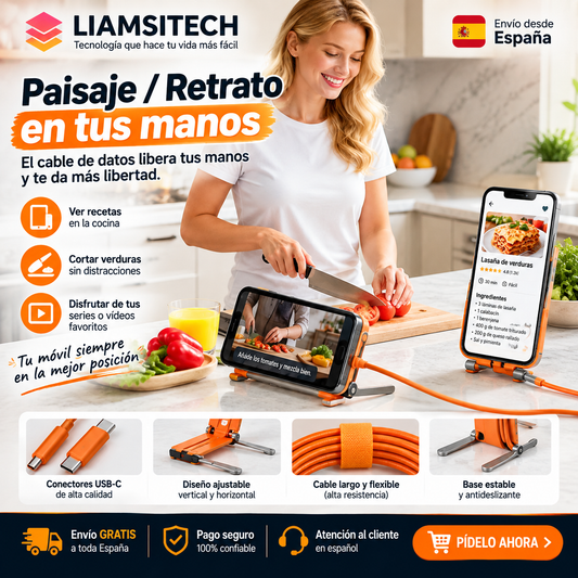 Cavo USB-C 3 in 1 con supporto per cellulare | Ricarica rapida | LIAMSITECH