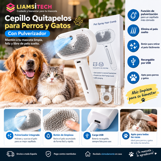 Spazzola leva peli per cani e gatti con nebulizzatore